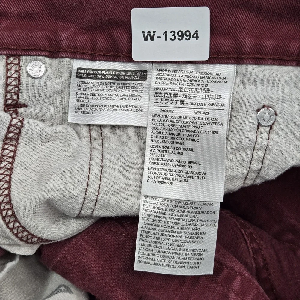 Levi's 511 Men Jeans 34X32 Burgundy Denim Slim Fit 29